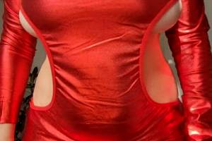 Big Natural Tits Straining Against My Shiny Red Dress