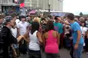 Two Girls Stripped Topless Infront Of A Crowd